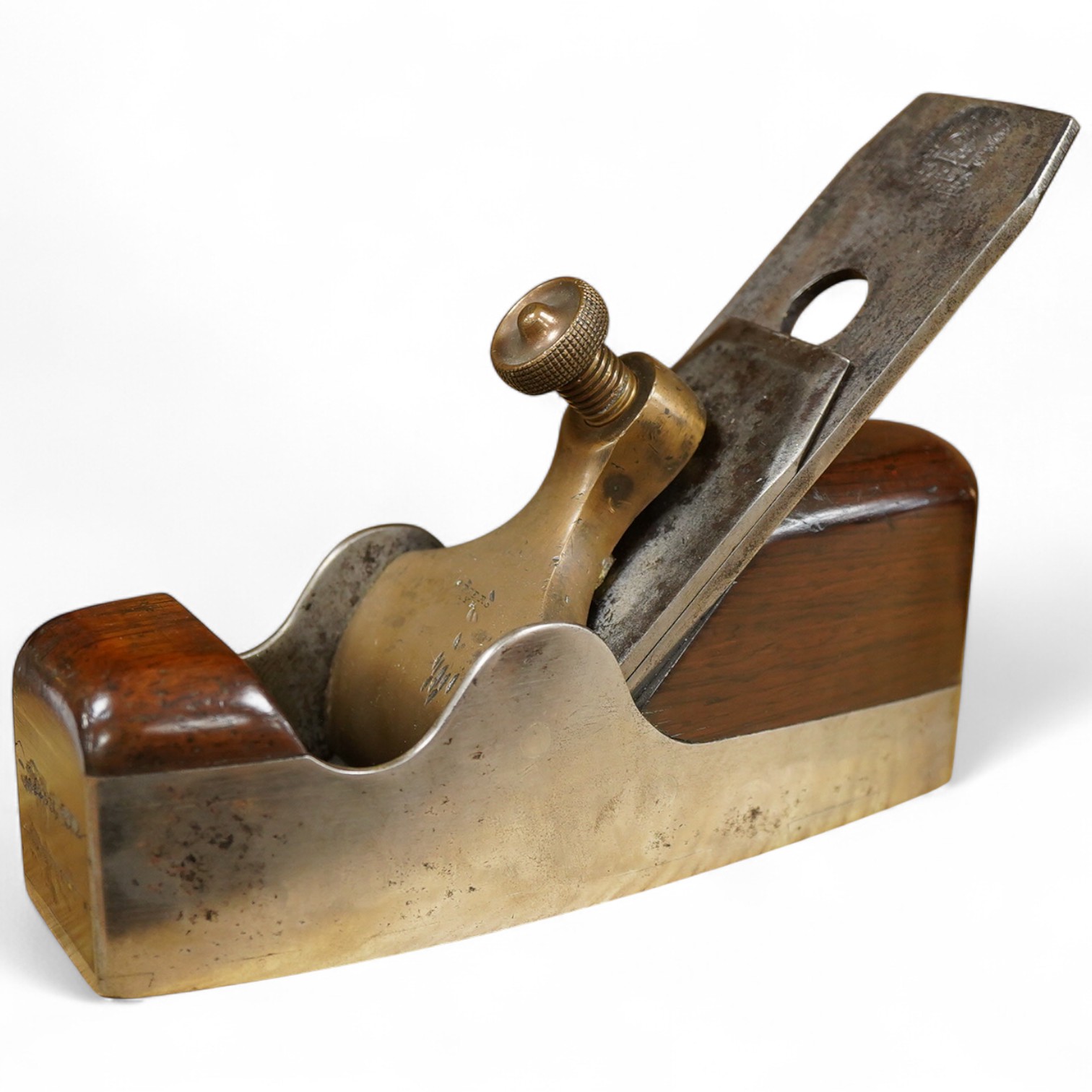 A Spiers dovetailed smoothing plane, stamped with Spiers, Ayr, London to the brass lever cap and fitted with a Sorby iron, with owner’s name stamped to the front infill